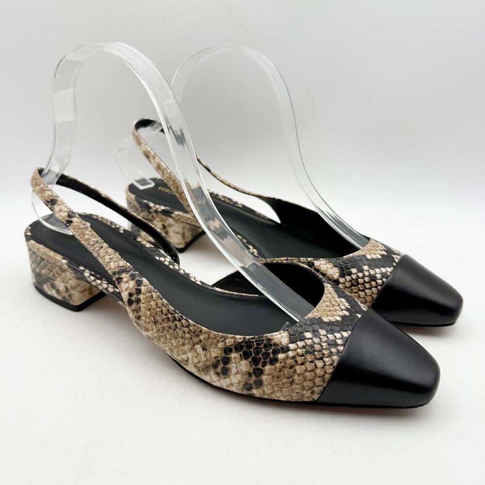 Veronica Beard Womens Cecile Slingback Heels Size 8.5 M Black Tan Leather EUC